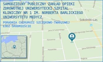 PORADNIA CHIRURGII SZCZĘKOWO-TWARZOWEJ - SAMODZIELNY PUBLICZNY ZAKŁAD OPIEKI ZDROWOTNEJ UNIWERSYTECKI SZPITAL KLINICZNY NR 1 IM. NORBERTA BARLICKIEGO UNIWERSYTETU MEDYCZ - UL. PREZYDENTA GABRIELA NARUTOWICZA 96,  ŁÓDŹ-ŚRÓDMIEŚCIE
