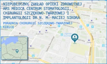 PORADNIA CHIRURGII SZCZĘKOWO-TWARZOWEJ - NIEPUBLICZNY ZAKŁAD OPIEKI ZDROWOTNEJ ARS MEDICA CENTRUM STOMATOLOGII, CHIRURGII SZCZĘKOWO-TWARZOWEJ I IMPLANTOLOGII DR N. M. MACIEJ SIKORA - ZAGÓRSKA 20/12,15,16, KIELCE